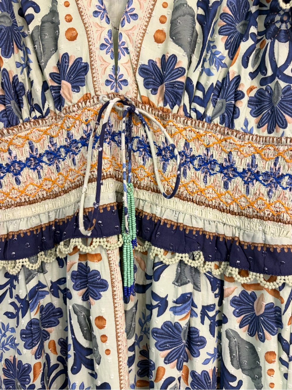 Farm Rio Floral V-Neck Maxi Dress in Multi-Blue, Sz L - Picture 4 of 6